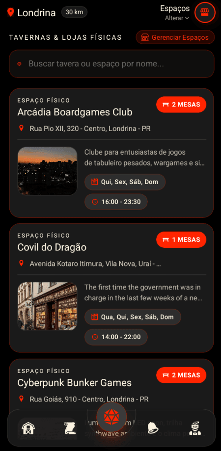 Lista de Espaços no TableForge